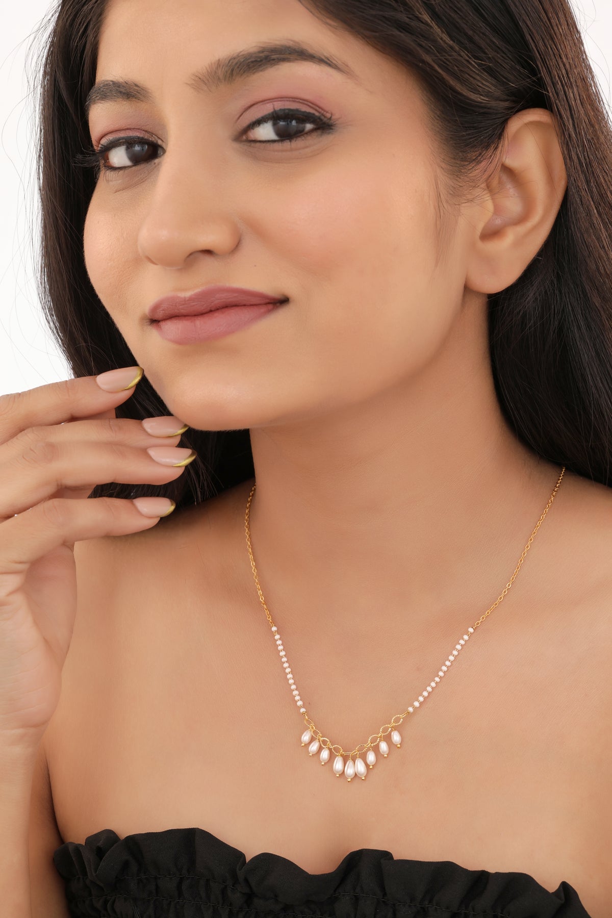 Pearl Cascade Drop Necklace - Fancy chain - Belleza Jewels