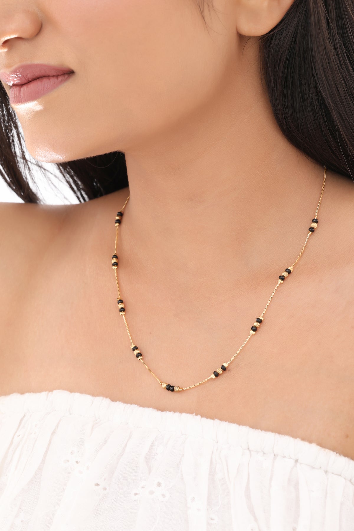 Buy 1 Get 1 Free - Fancy Gold Plated Delicate Black Beads Mangalsutra - Mangalsutra - Belleza Jewels