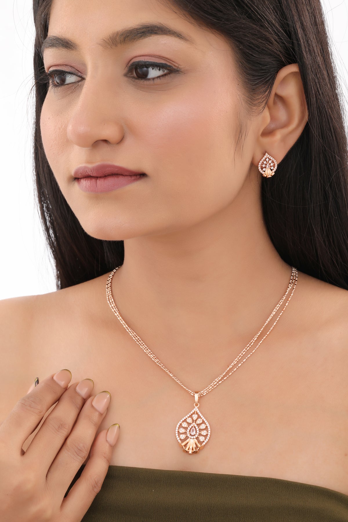 Teardrop CZ Dual-Chain Pendant Necklace - Pendant Set - Belleza Jewels