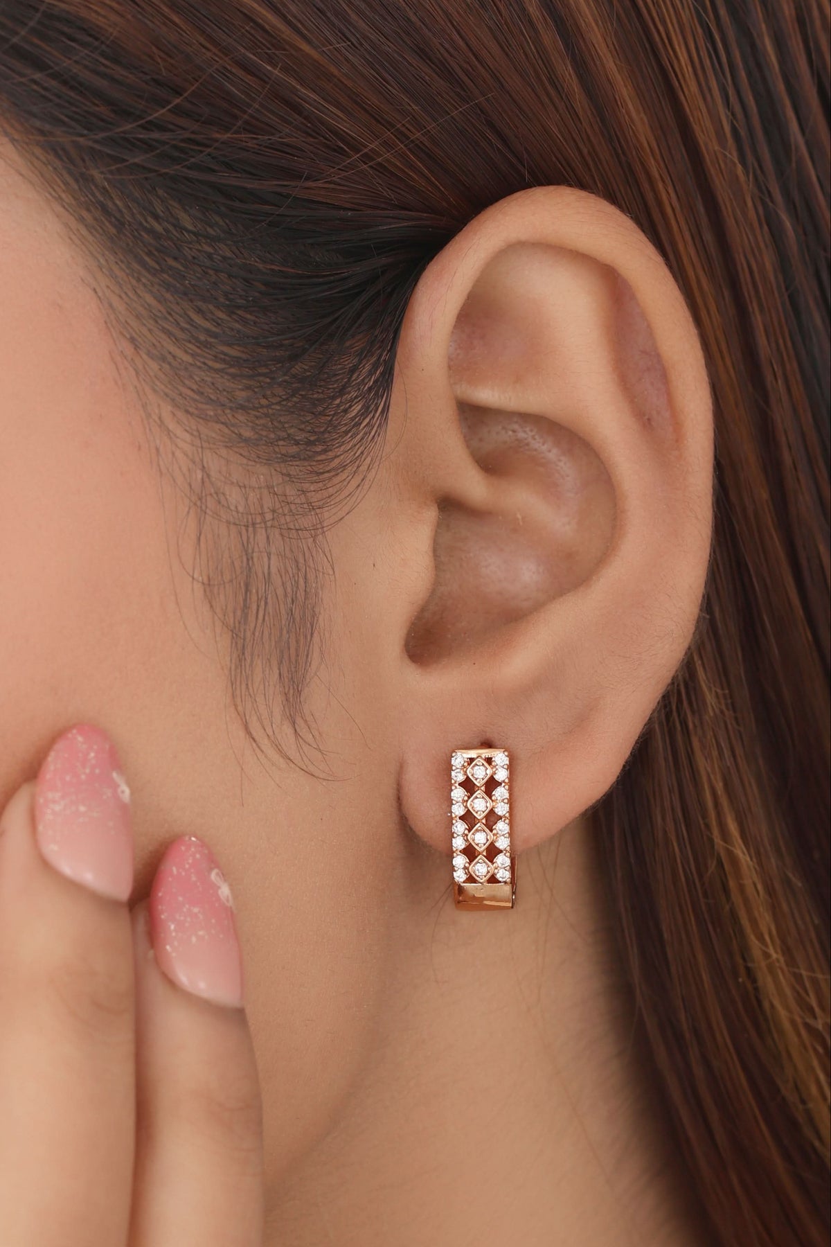 Buy 1 Get 1 Free-American Diamond Rose Gold Fancy Delicate Bali Earrings - Earrings - Belleza Jewels