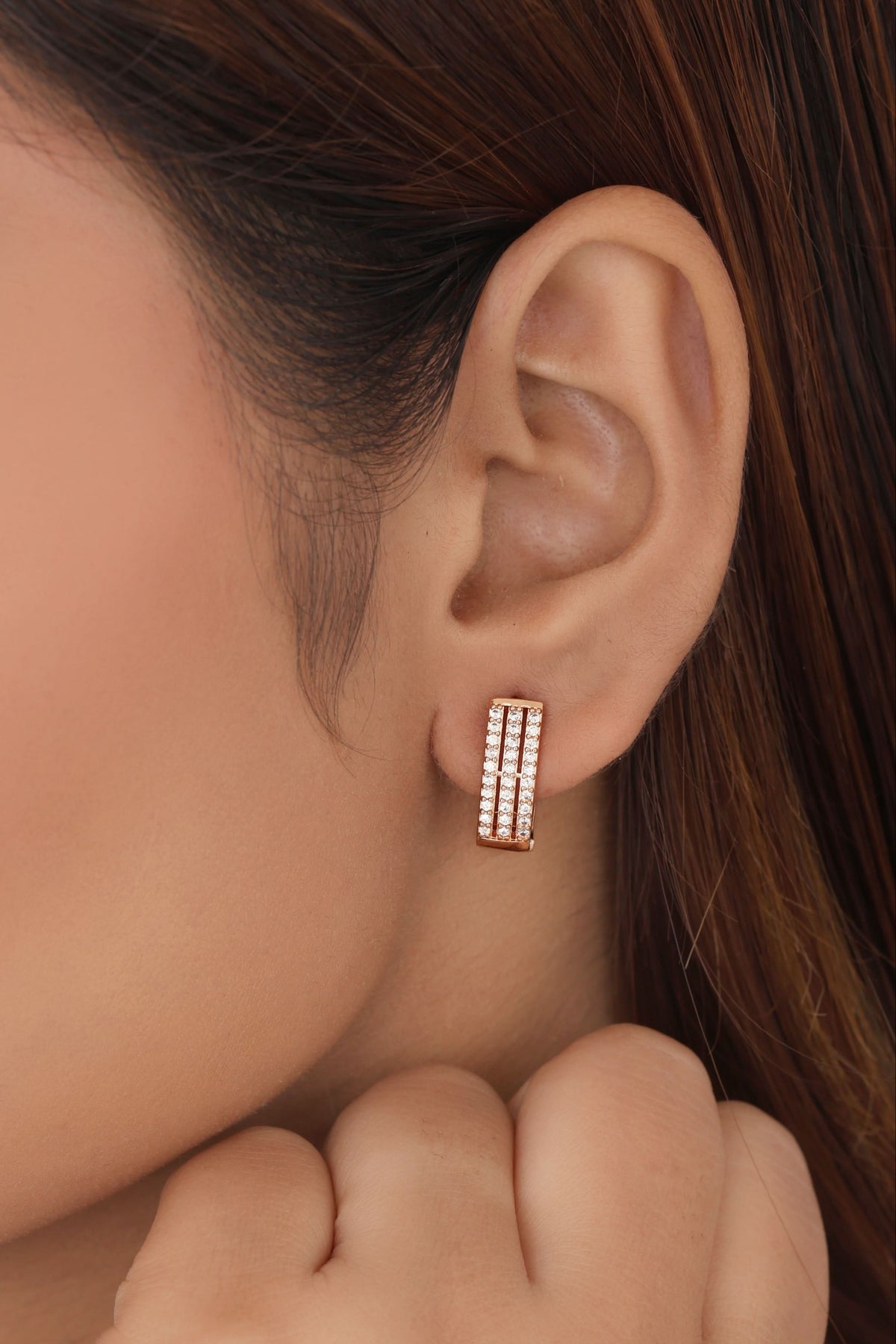 Buy 1 Get 1 Free -American Diamond Rose Gold Plated Fancy Delicate Bali Earrings - Earrings - Belleza Jewels