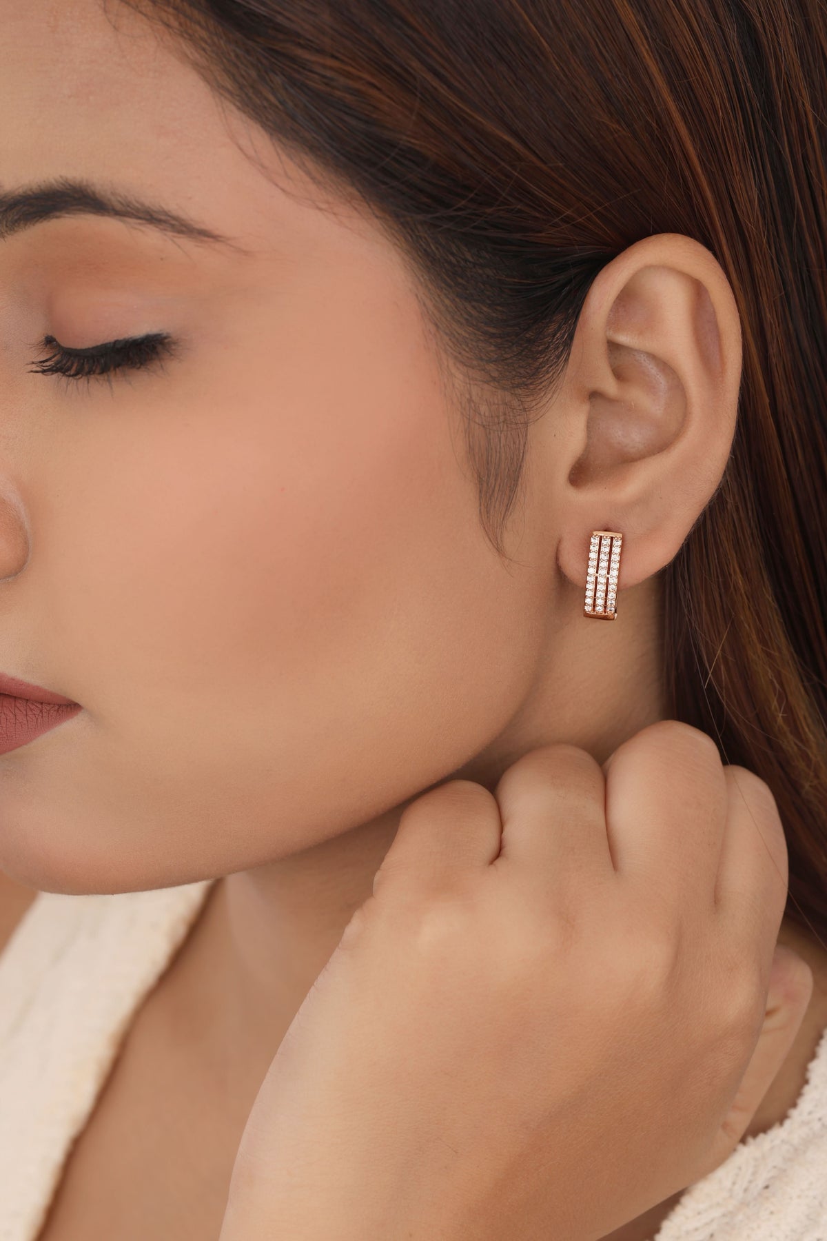Buy 1 Get 1 Free -American Diamond Rose Gold Plated Fancy Delicate Bali Earrings - Earrings - Belleza Jewels