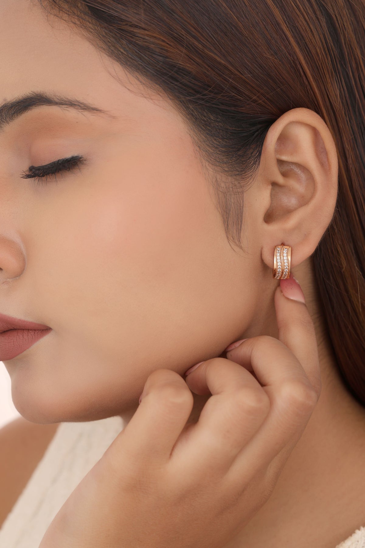 Buy 1 Get 1 Free -American Diamond Rose Gold Plated Fancy Bali Earrings - Earrings - Belleza Jewels
