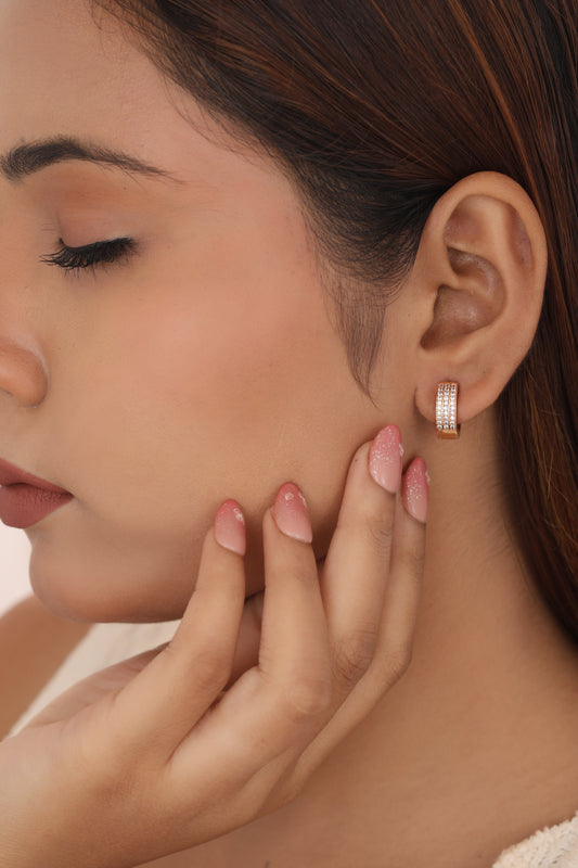 BUY 1 GET 1 FREE -American Diamond Rose Gold Delicate Bali Earrings