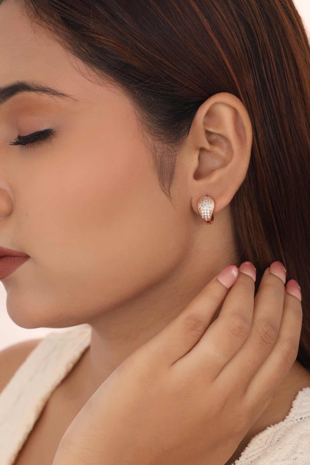 Buy 1 Get 1 Free -American Diamond Rose Gold Fancy Delicate Bali Earrings - Earrings - Belleza Jewels