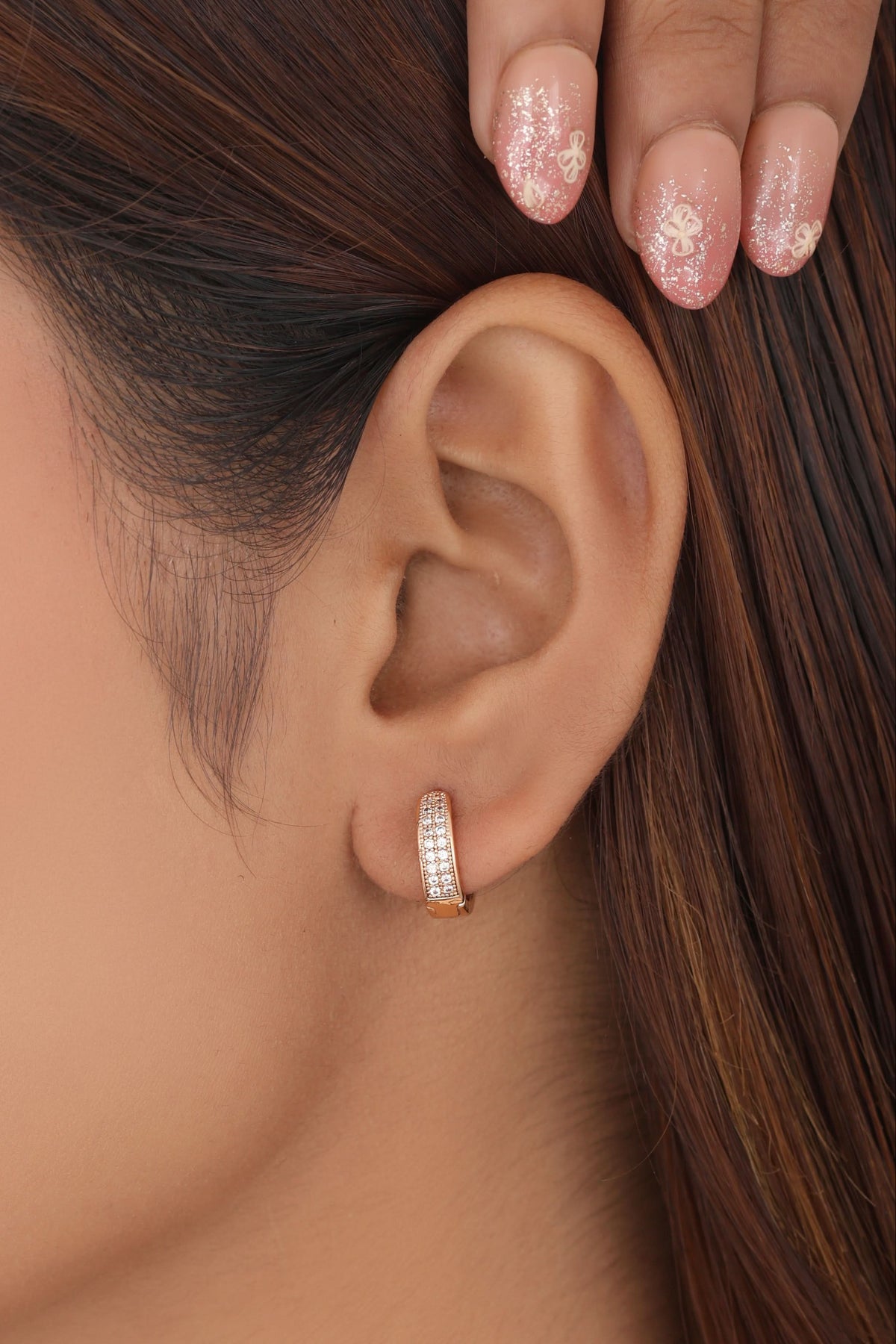 Buy 1 Get 1 Free-American Diamond Rose Gold Fancy Bali Earrings - Earrings - Belleza Jewels