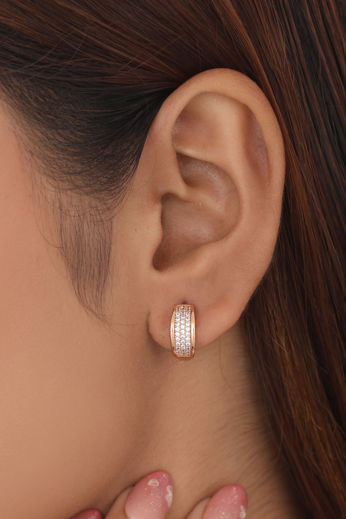Buy 1 Get 1 Free -American Diamond Rose Gold Fancy Bali Earrings - Earrings - Belleza Jewels