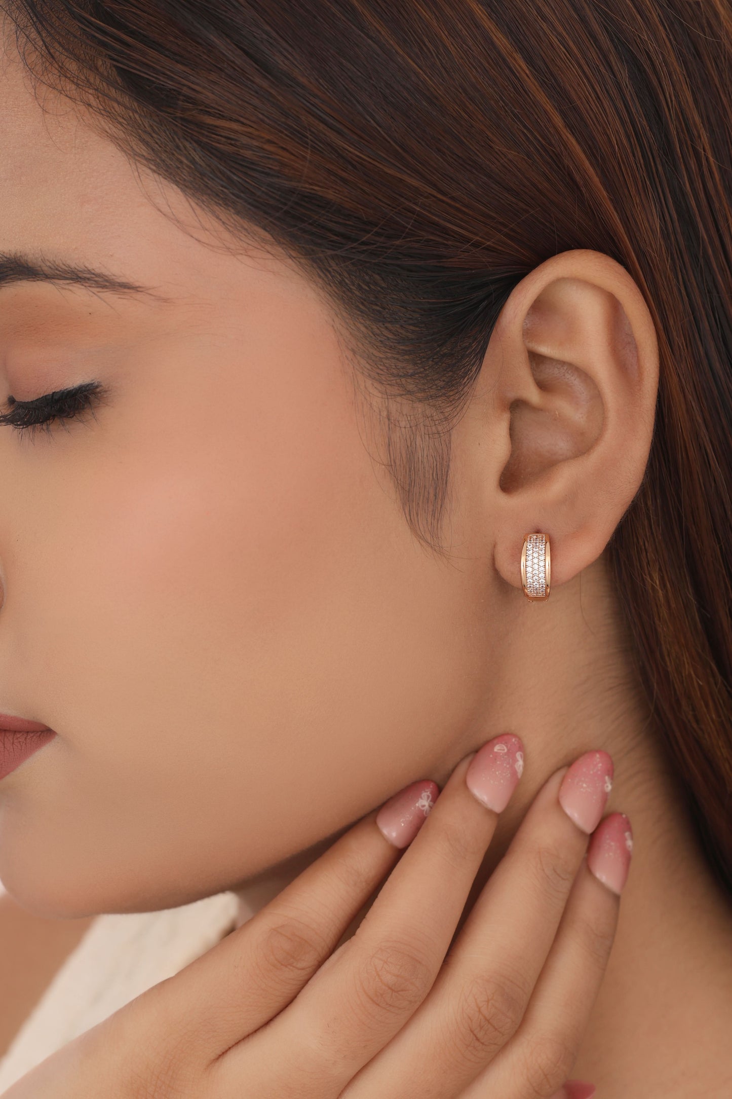 Buy 1 Get 1 Free -American Diamond Rose Gold Fancy Bali Earrings