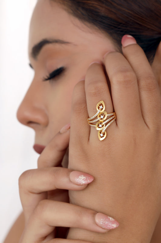 American Diamond Gold Plated Fancy Delicate Ring