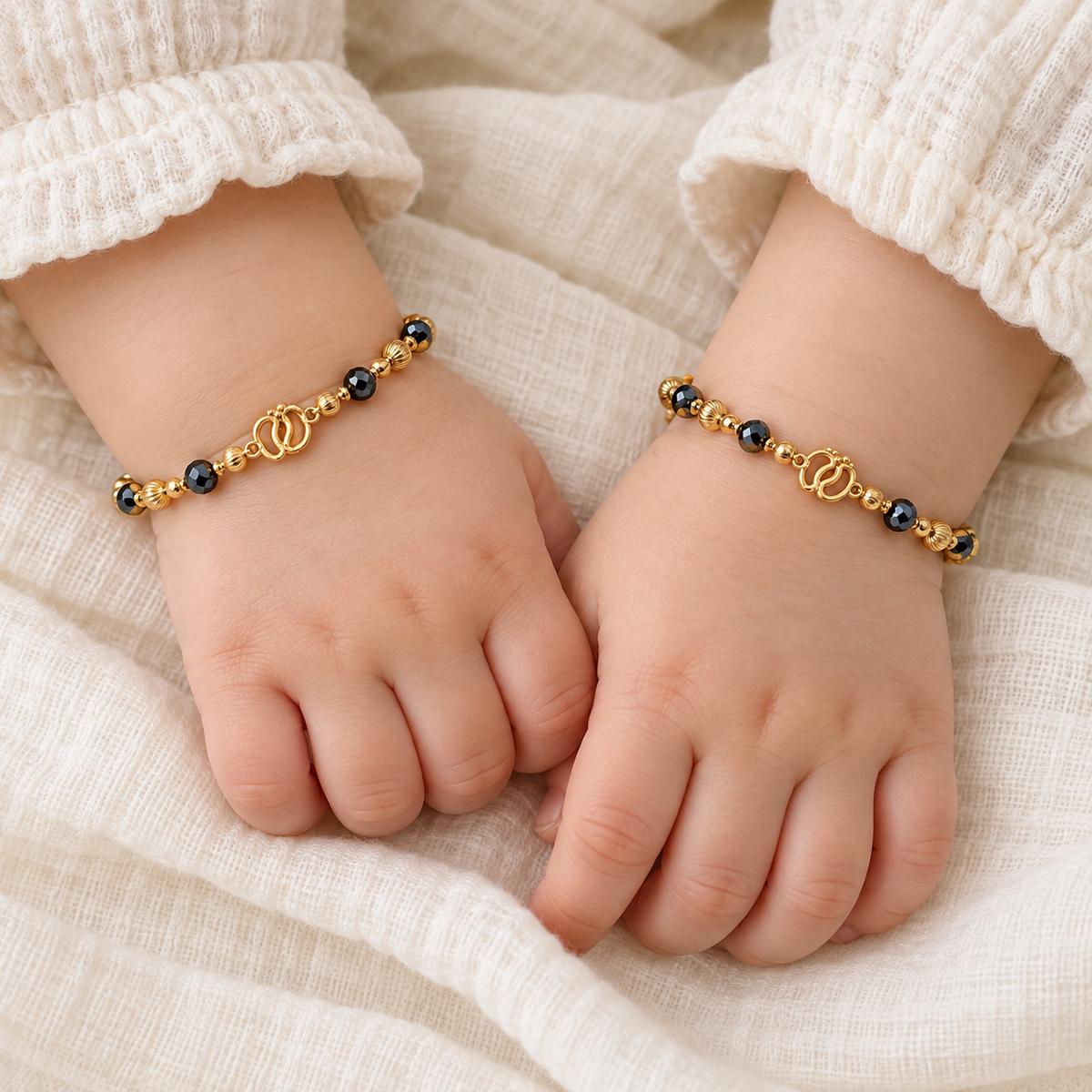 Fancy High Gold Black Crystal Beads with Gold Charm Najariya Bracelet