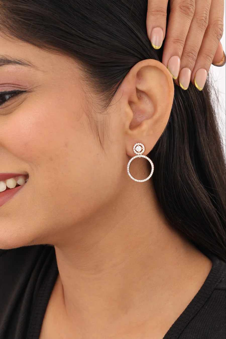 Buy 1 Get 1 Free - Double Circle CZ Drop Earrings - Earrings - Belleza Jewels