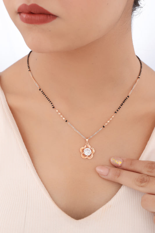BUY 1 GET 1 FREE - American Diamond Rose Gold Plated  Delicate Fancy Mangalsutra