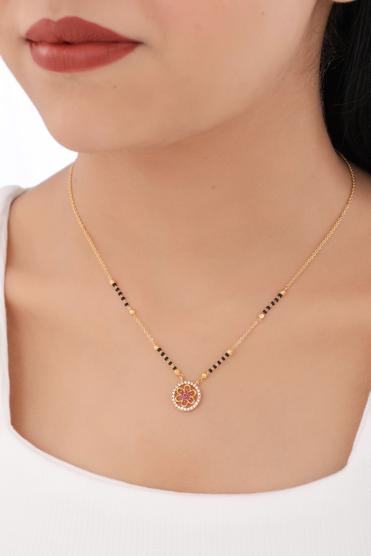 Buy 1 Get 1 Free - American Diamond Gold Round Shape Fancy Delicate Mangalsutra - Mangalsutra - Belleza Jewels