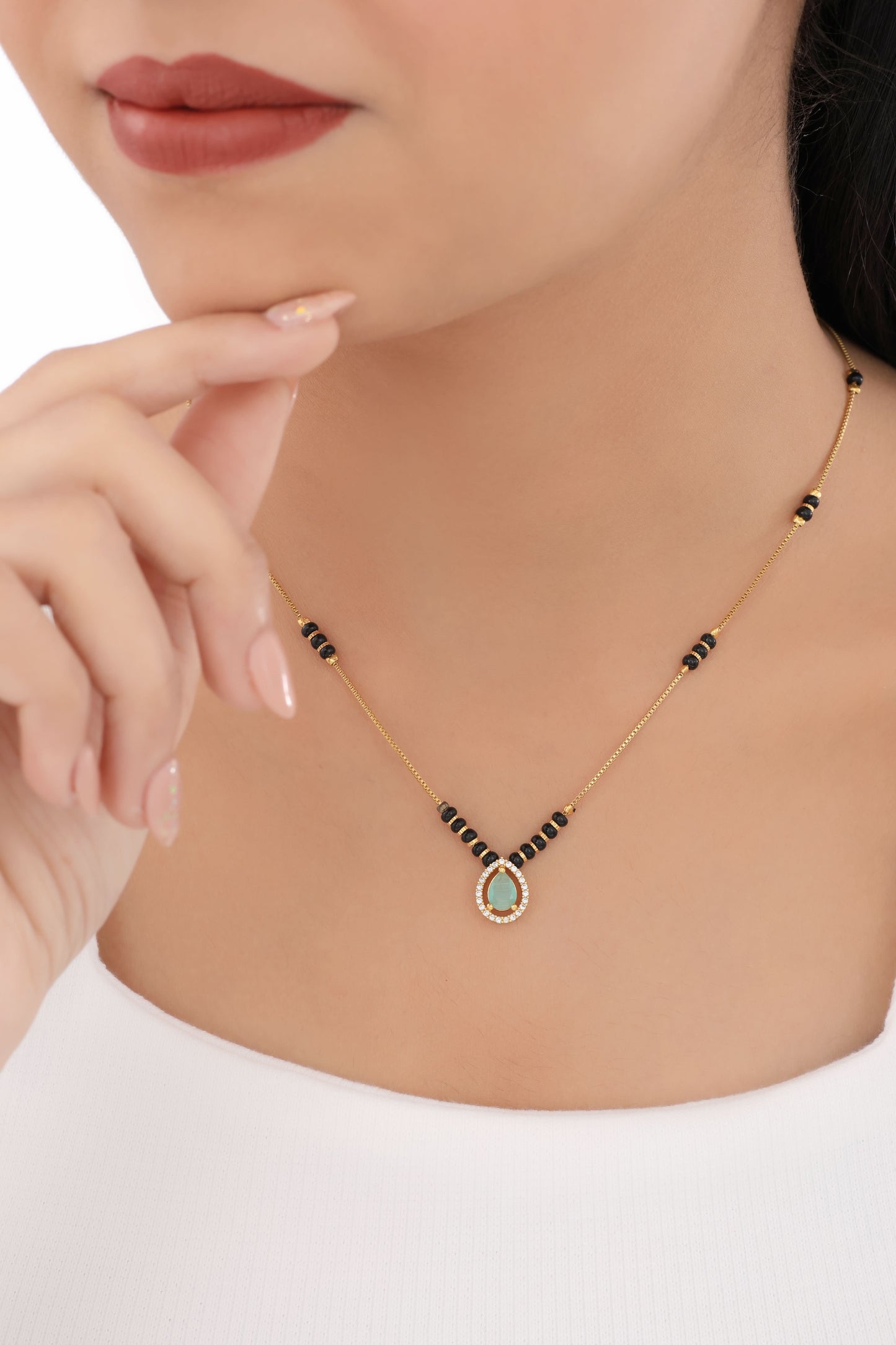 Buy 1 Get 1 Free - American Diamond Gold Mint Color Fancy Delicate Mangalsutra