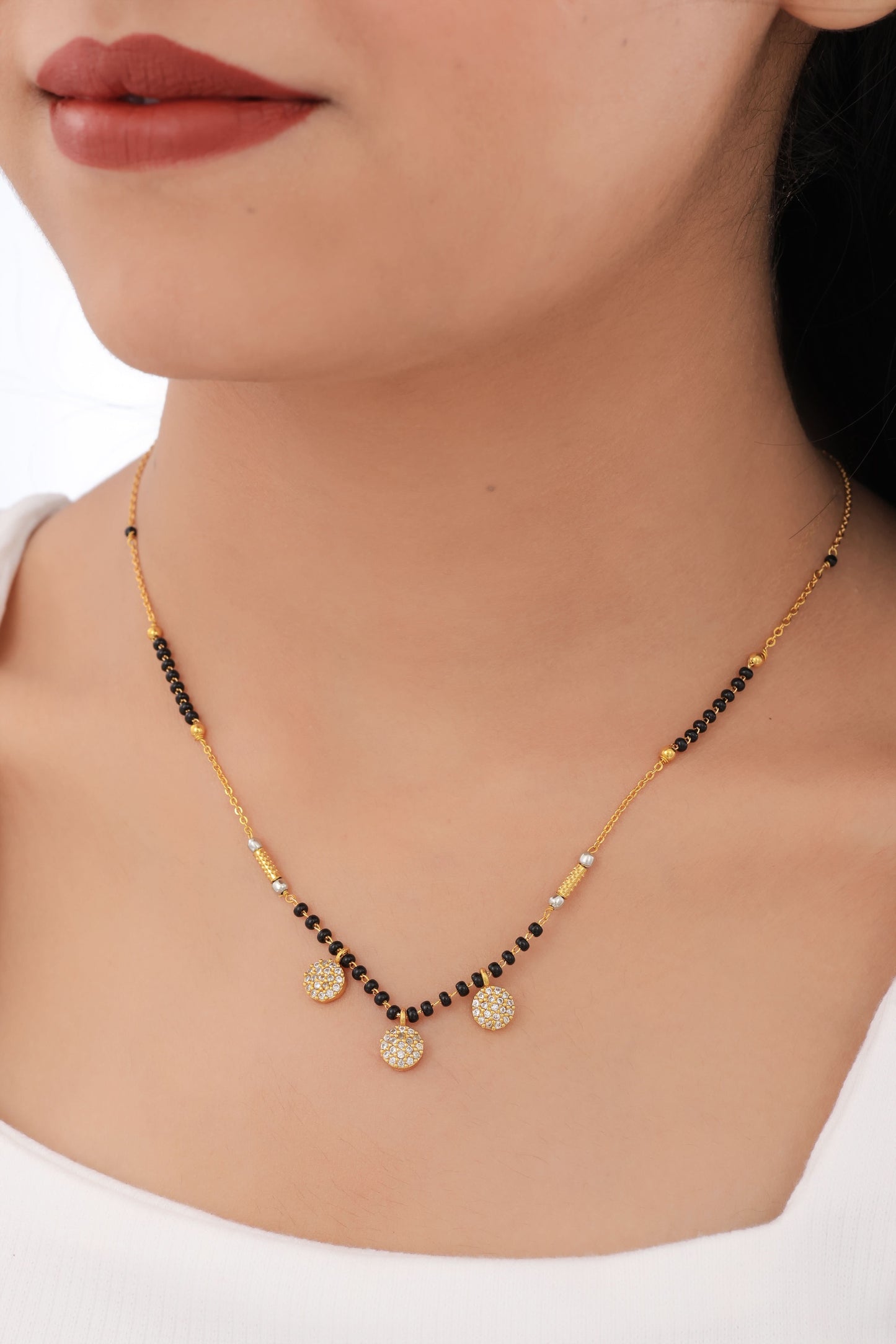 Buy 1 Get 1 Free - American Diamond Gold Delicate Fancy Chain Mangalsutra