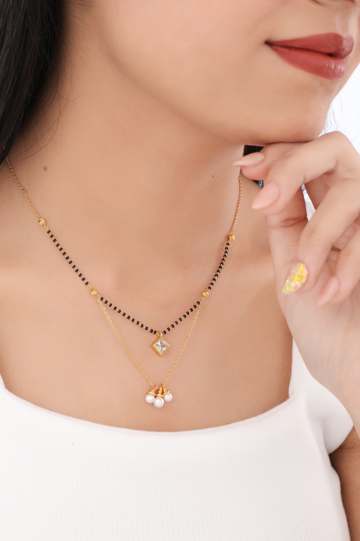 Buy 1 Get 1 Free -Dual Layer Pearl Charm Mangalsutra - Mangalsutra - Belleza Jewels