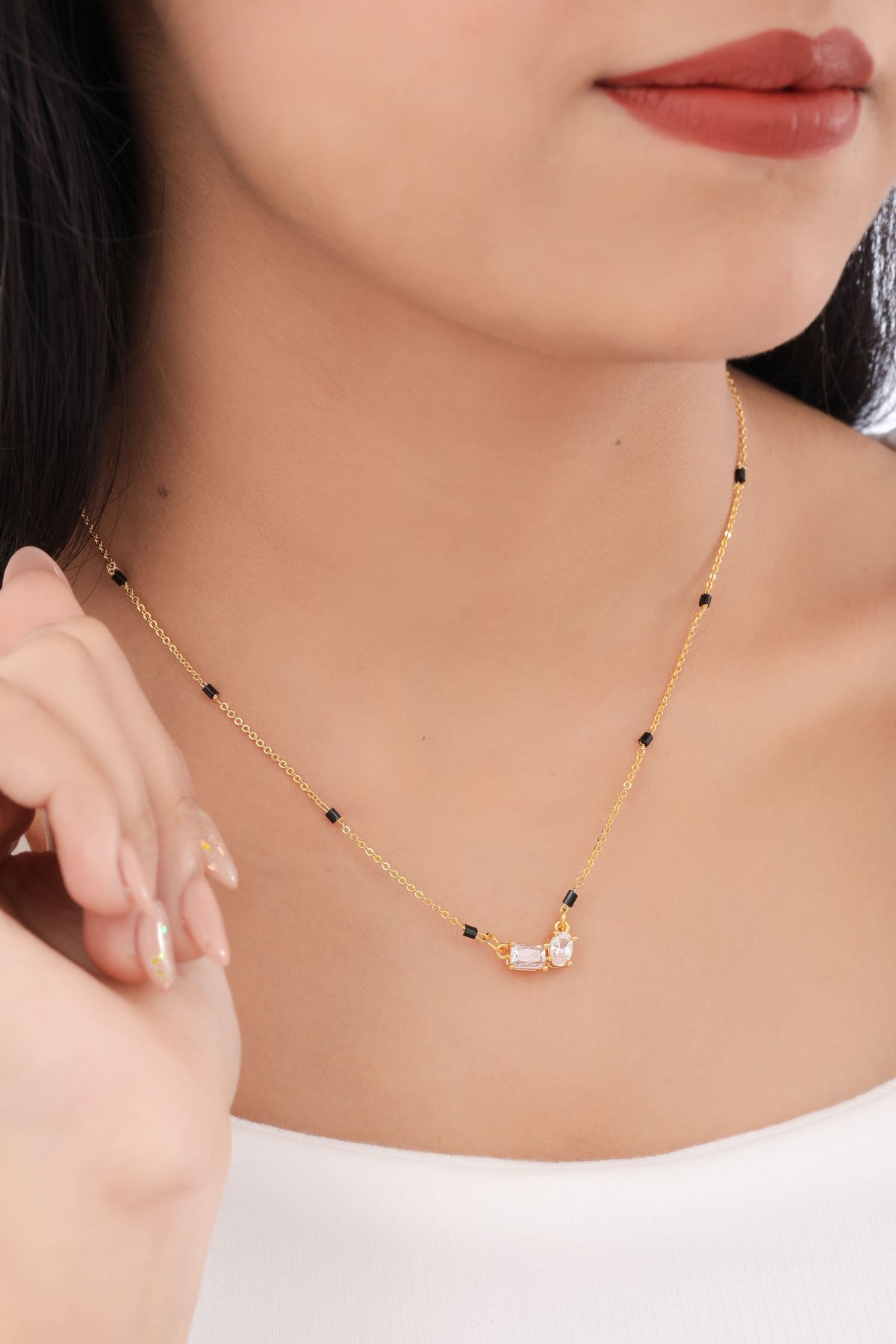 Buy 1 Get 1 Free - American Diamond Gold Plated Delicate Mangalsutra - Mangalsutra - Belleza Jewels