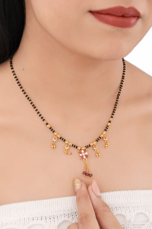 BUY 1 GET 1 FREE- American Diamond High Gold Ruby Colour Fancy Mangalsutra