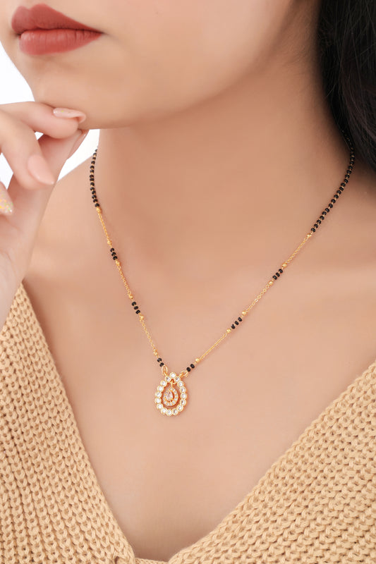 BUY 1 GET 1 FREE- American Diamond High Gold Plated Oval Shape Fancy Mangalsutra