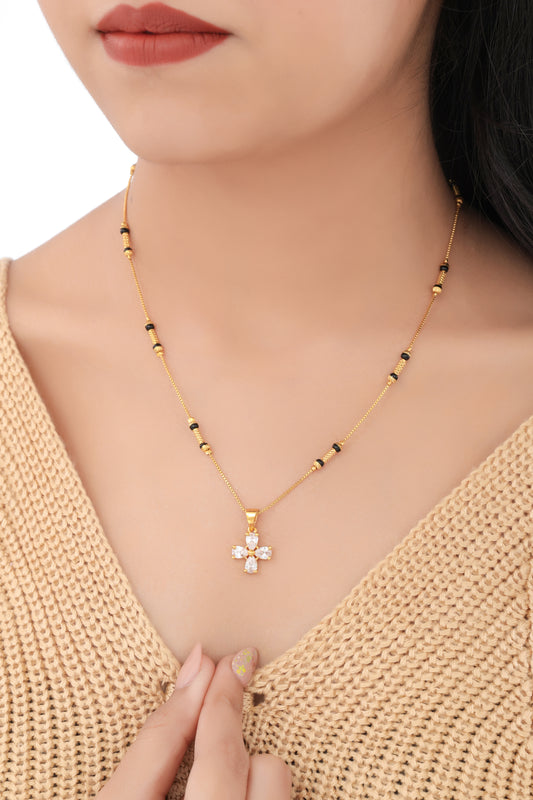 BUY 1 GET 1 FREE- American Diamond High Gold Plated Fancy Chain Mangalsutra