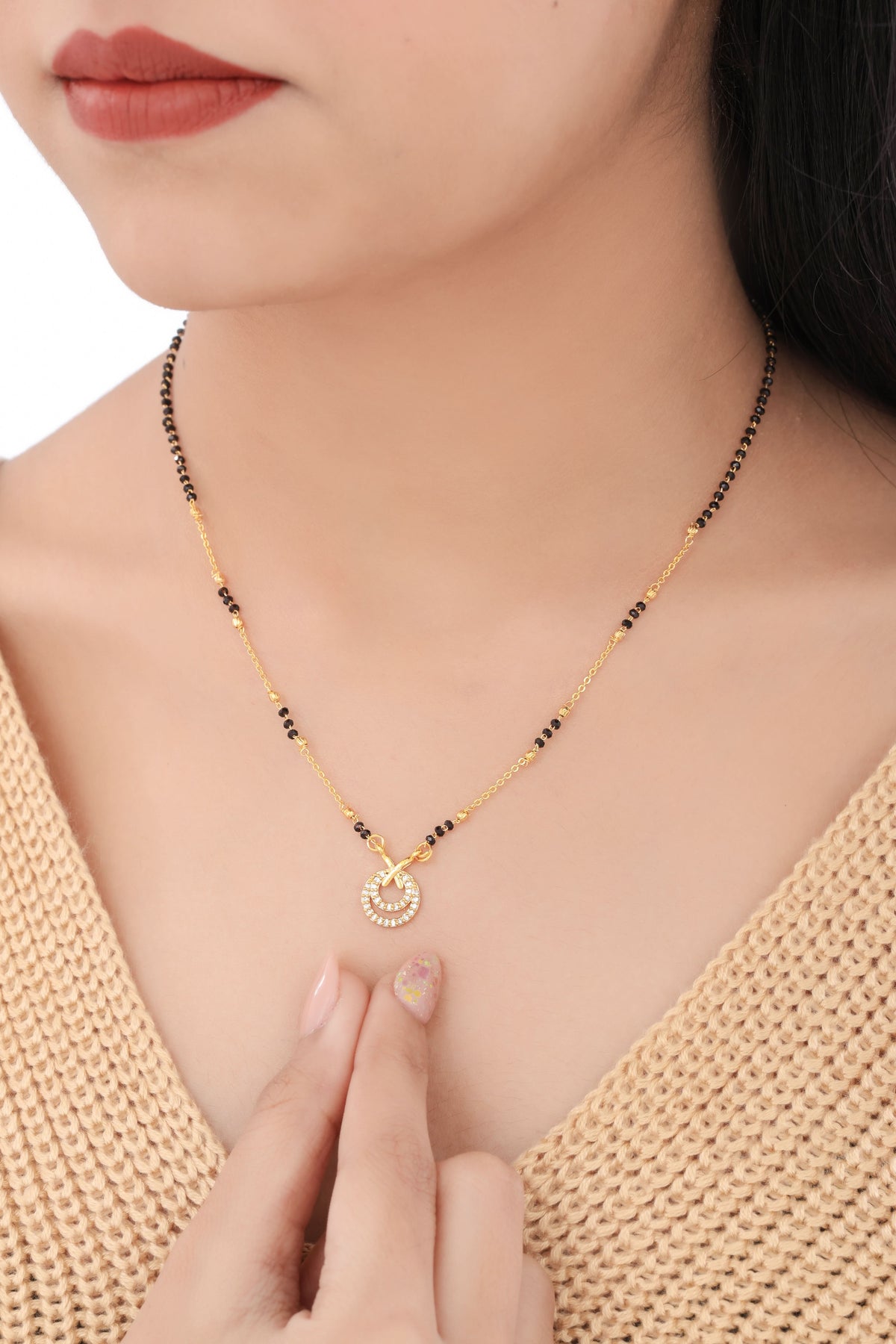 Buy 1 Get 1 Free - American Diamond High Gold Fancy Round Delicate Mangalsutra - Mangalsutra - Belleza Jewels