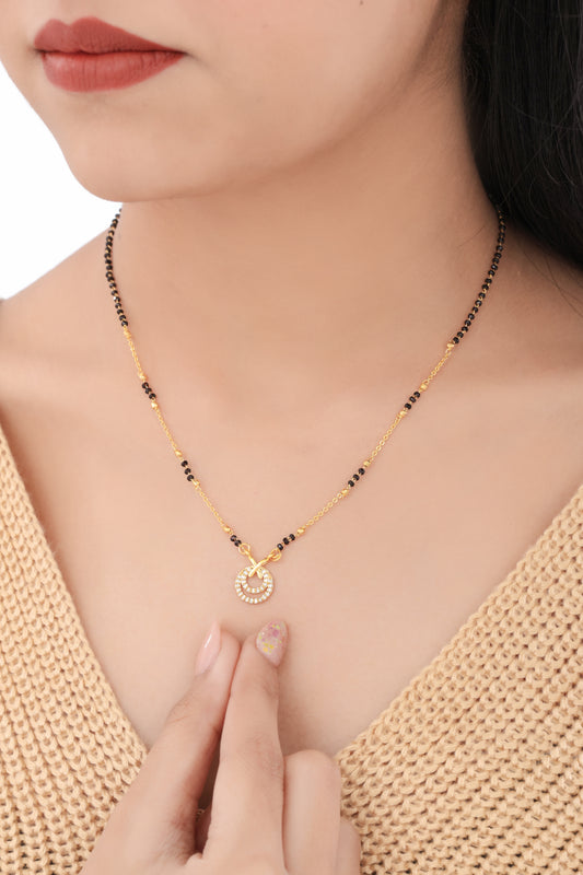 BUY 1 GET 1 FREE- American Diamond High Gold Fancy Round Delicate Mangalsutra