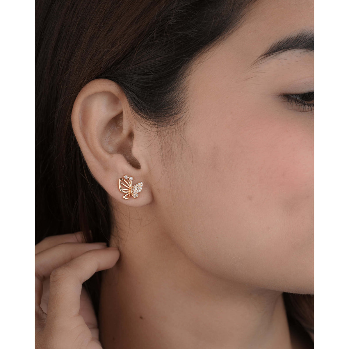 BUY 1 GET 1 FREE -American Diamond Rose Gold Butterfly Fancy Earrings - Earrings - Belleza Jewels