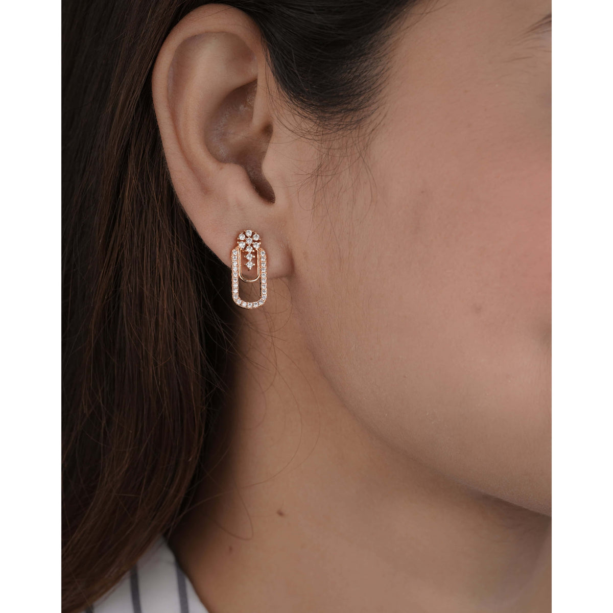 Buy 1 Get 1 Free American Diamond rose gold hangings Earrings. - Earrings - Belleza Jewels