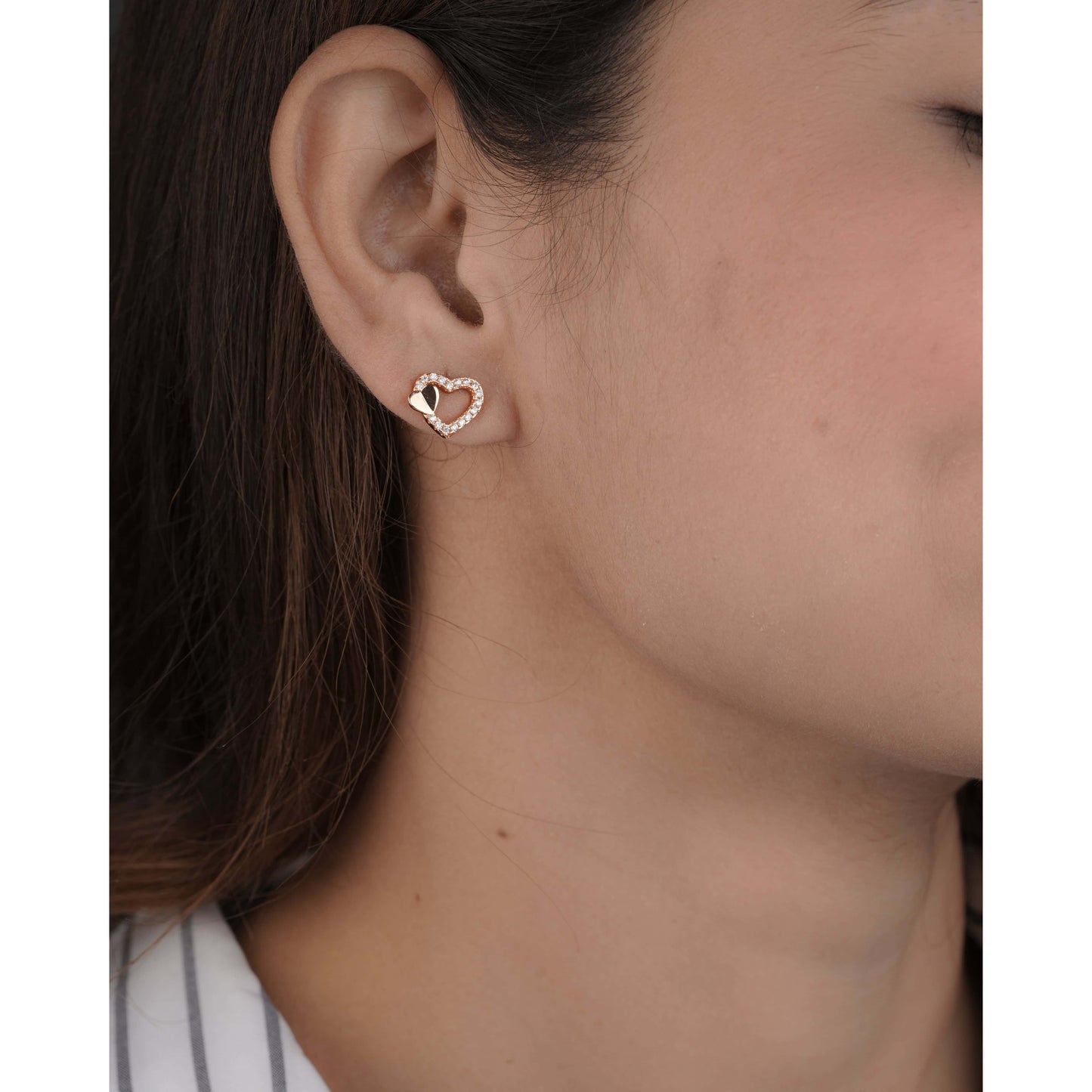 Buy 1 Get 1 Free -American Diamond heart rose gold delicated Earrings. - Earrings - Belleza Jewels