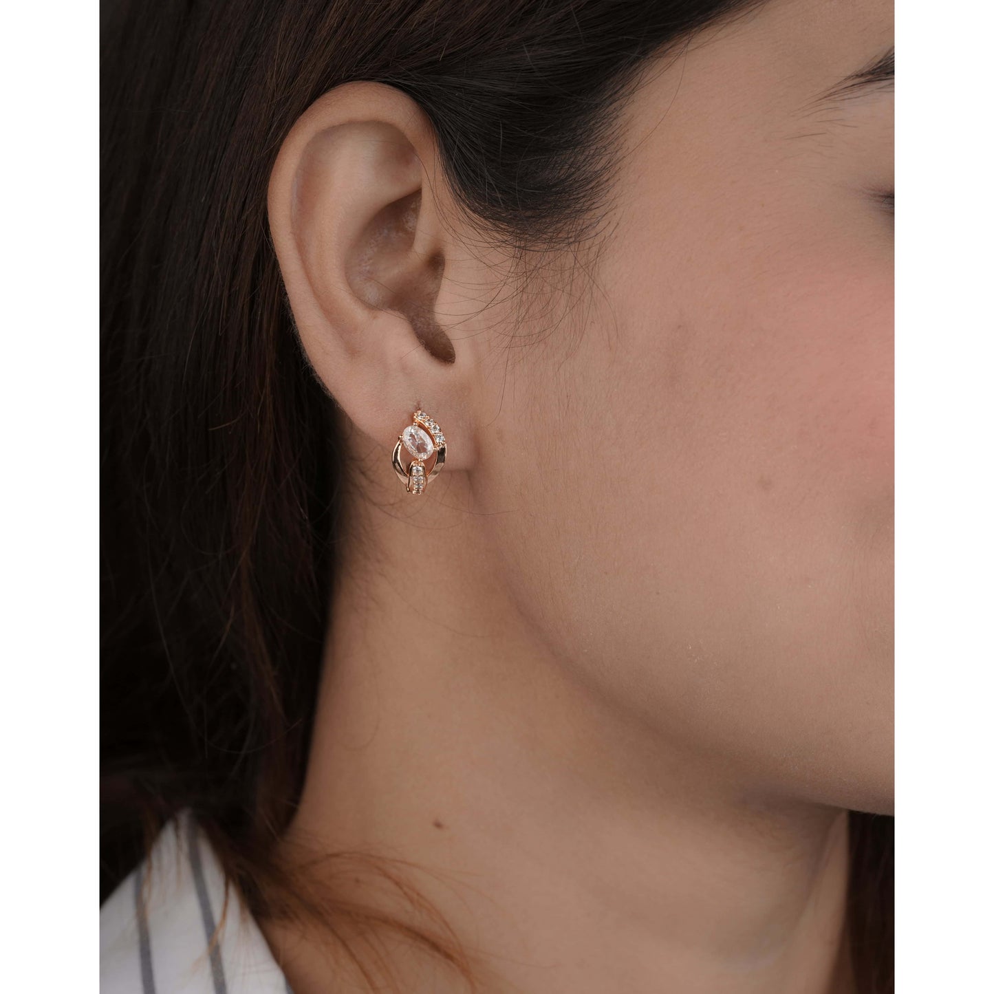 Buy 1 Get 1 Free -American Diamond rose gold fancy delicate Bali Earrings.. - Earrings - Belleza Jewels