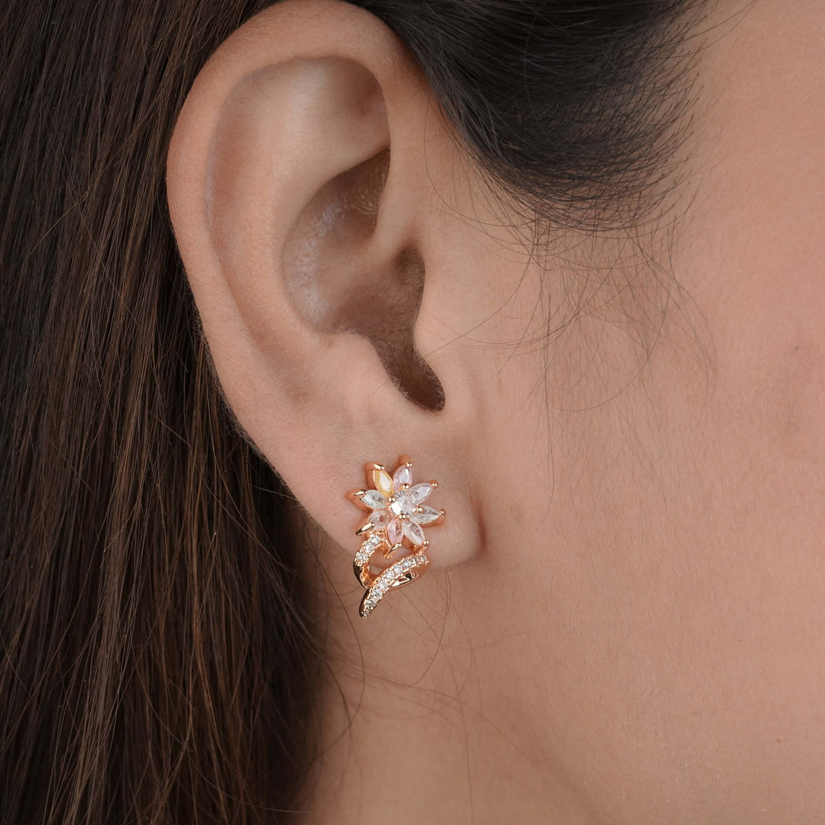 BUY 1 GET 1 FREE -Flower Design multi color rose gold Earrings . - Earrings - Belleza Jewels