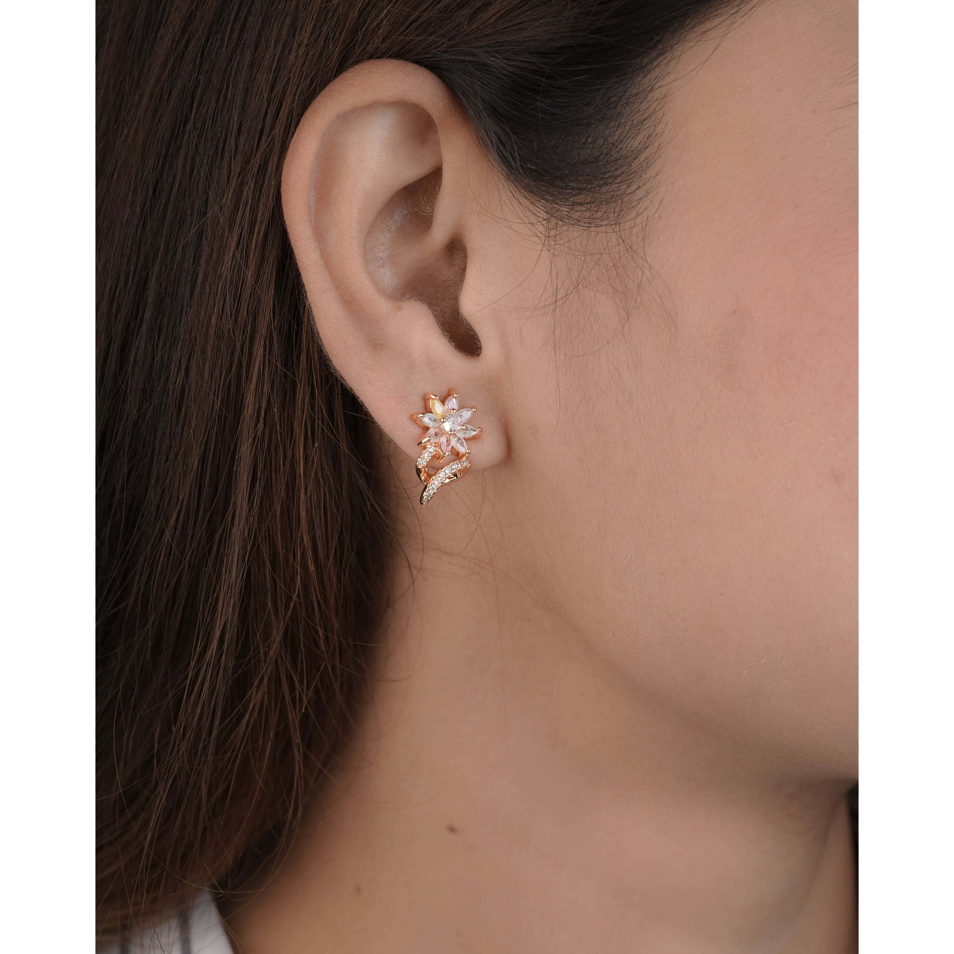 Buy 1 Get 1 Free -Flower Design multi color rose gold Earrings . - Earrings - Belleza Jewels