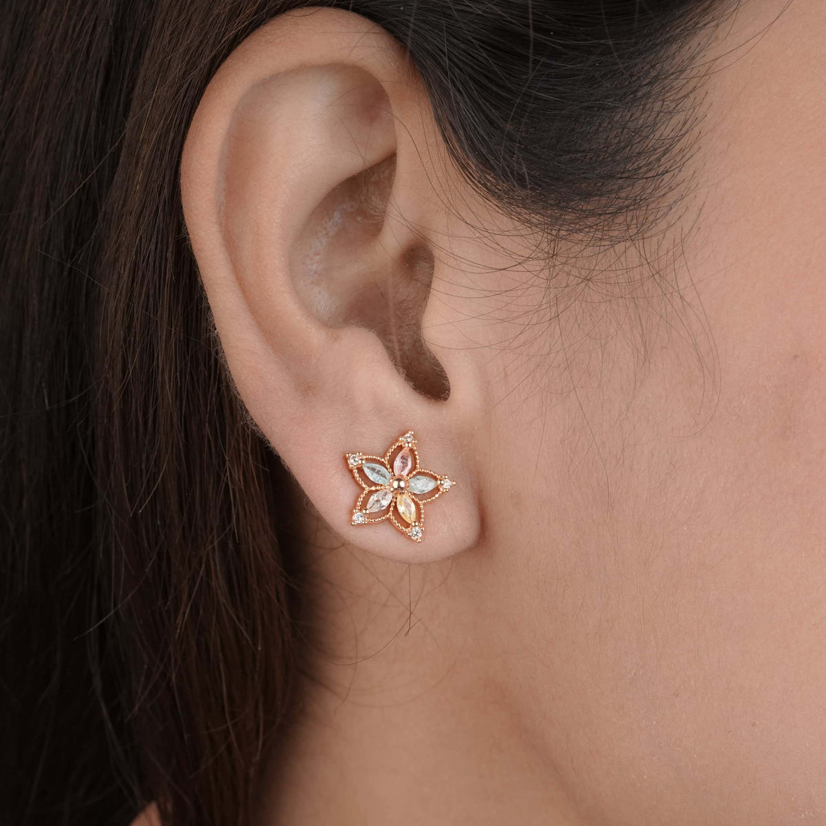 BUY 1 GET 1 FREE -Multi color American Diamond gold pleted Earrings Tops. - Earrings - Belleza Jewels