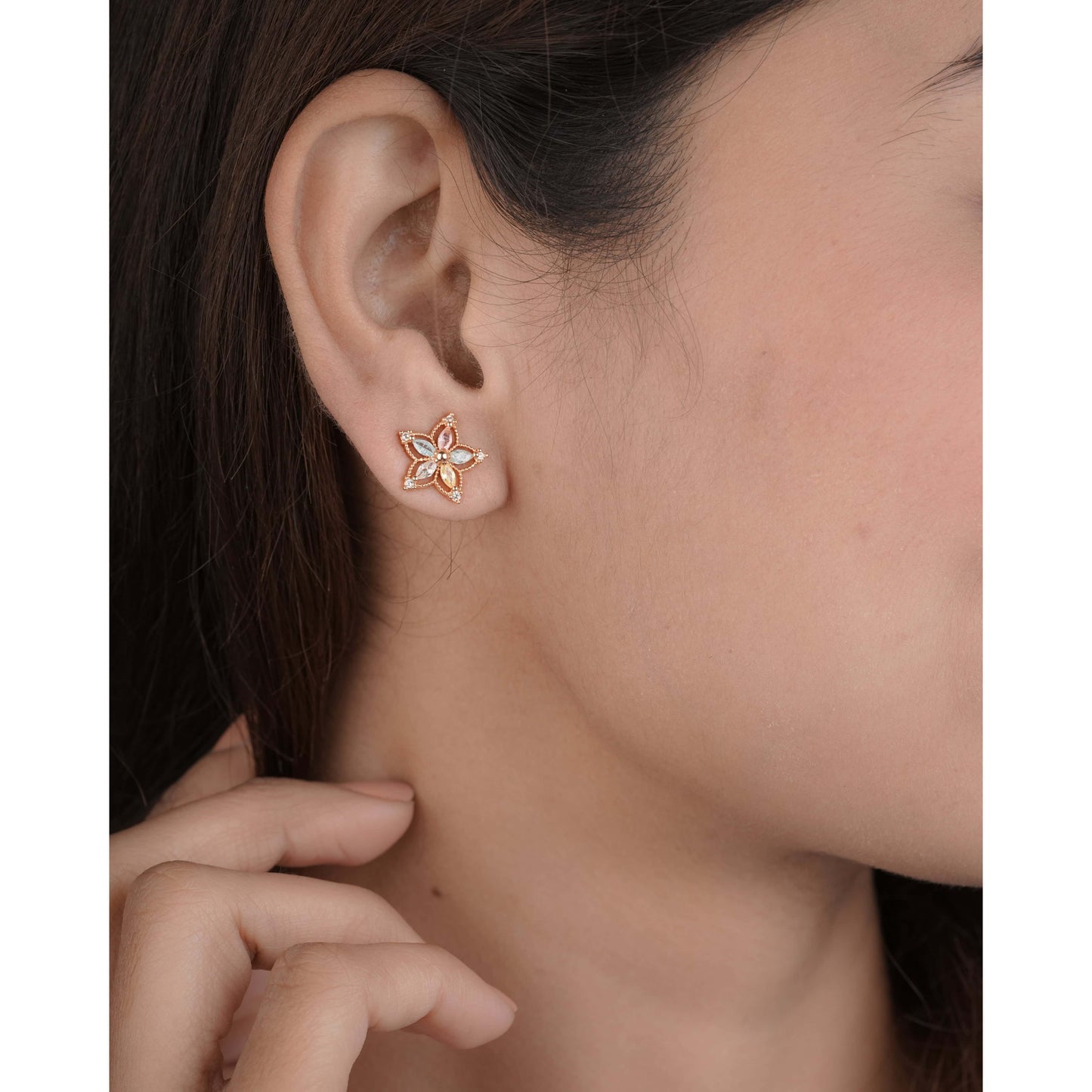 Buy 1 Get 1 Free -Multi color American Diamond gold pleted Earrings Tops - Earrings - Belleza Jewels