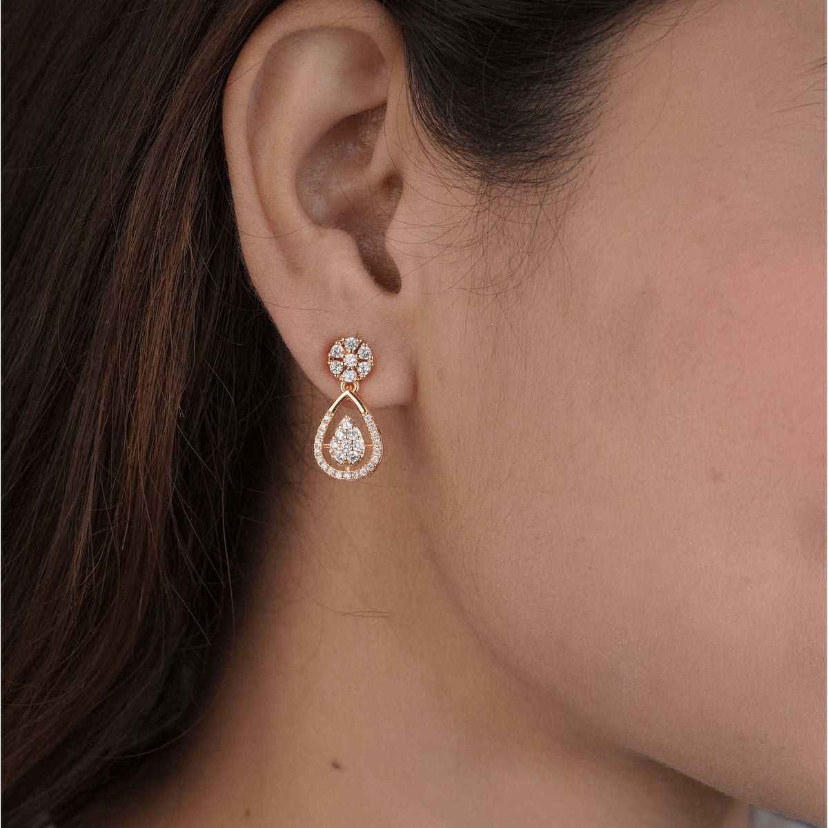 BUY 1 GET 1 FREE -American Diamond high rose gold fancy Earrings. - Earrings - Belleza Jewels