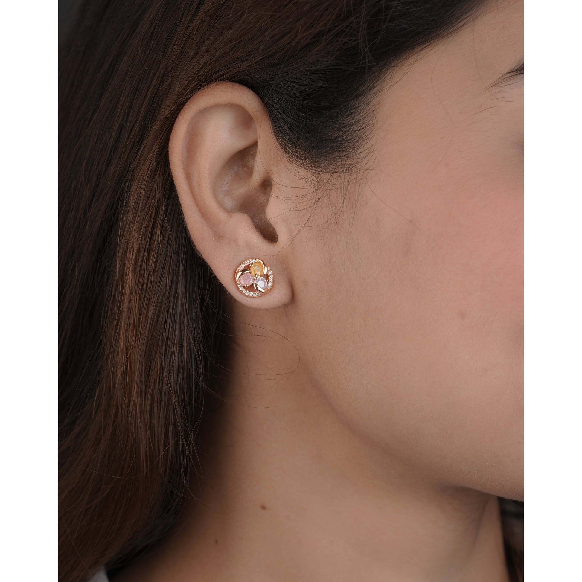 Buy 1 Get 1 Free -American Multi Diamond rose gold pleted Earrings . - Earrings - Belleza Jewels