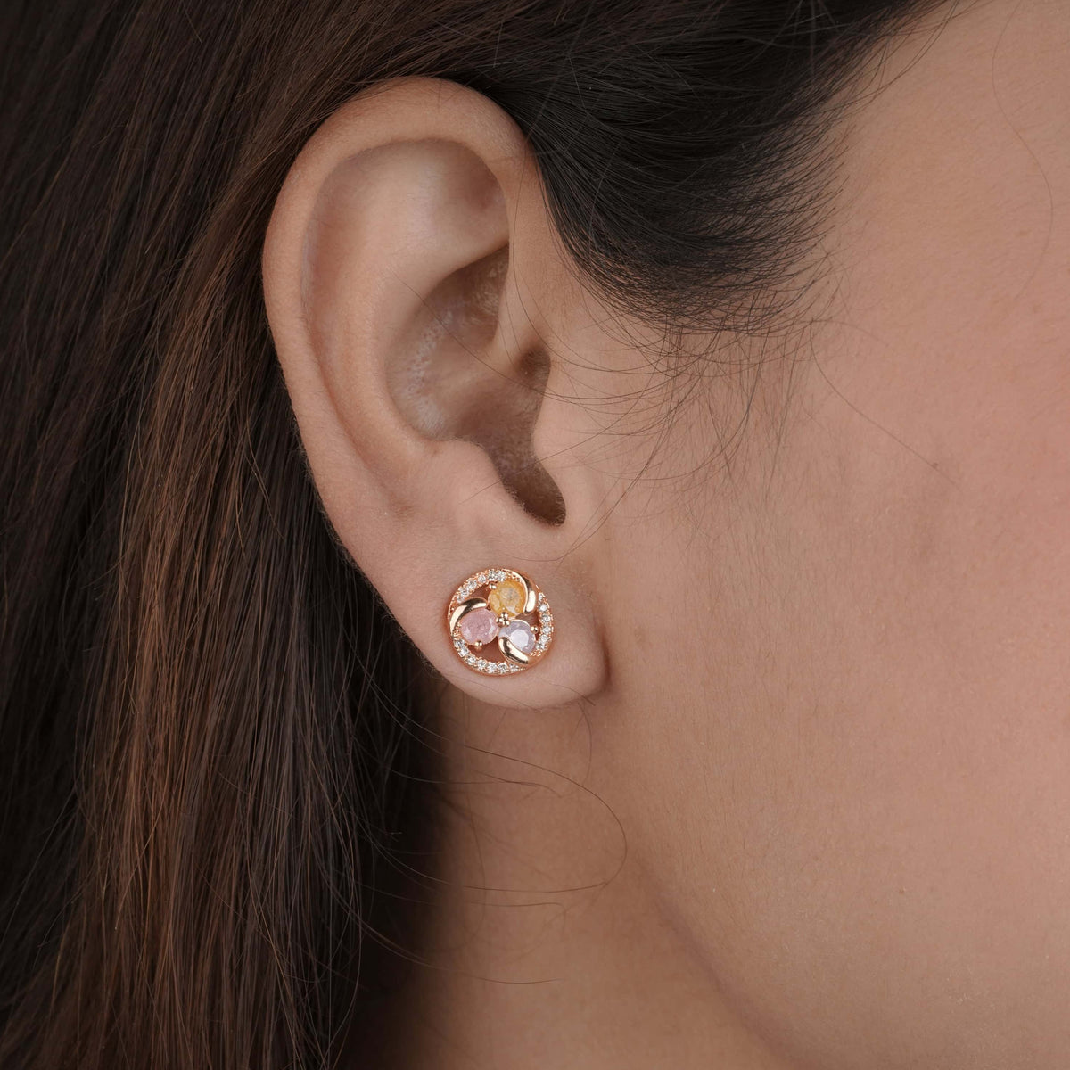 BUY 1 GET 1 FREE -American Multi Diamond rose gold pleted Earrings . - Earrings - Belleza Jewels
