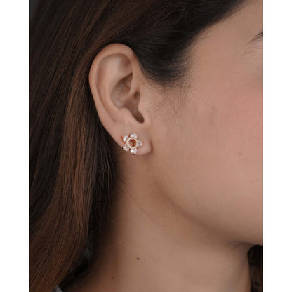 BUY 1 GET 1 FREE -American Diamond flower rose gold fancy Earrings. - Earrings - Belleza Jewels