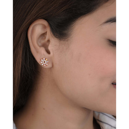 BUY 1 GET 1 FREE -American Diamond multi color full flower Earrings tops. - Earrings - Belleza Jewels