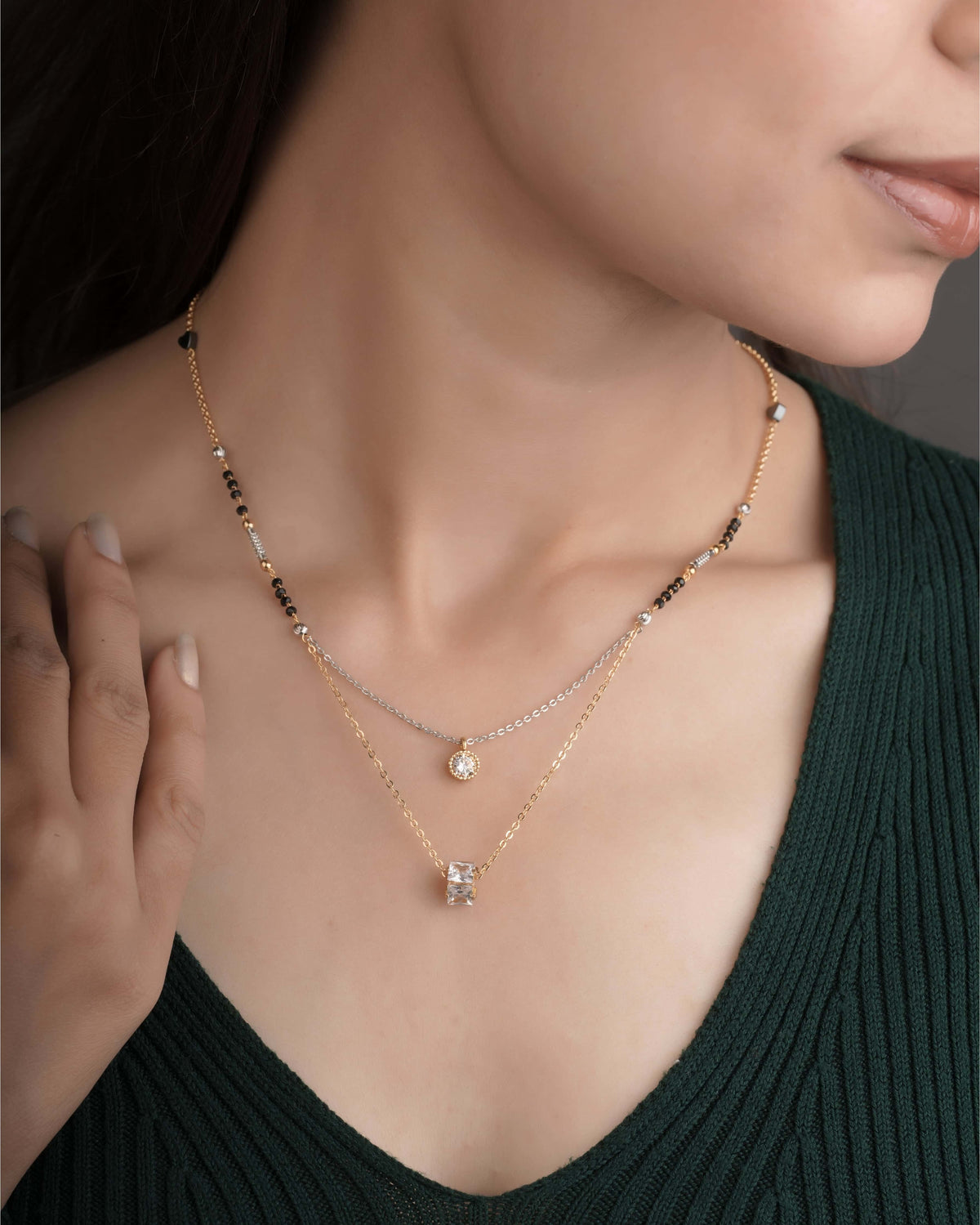 BUY 1 GET 1 FREE - Chowki Diamond Double Step Delicate Royal Mangalsutra - Mangalsutra - Belleza Jewels