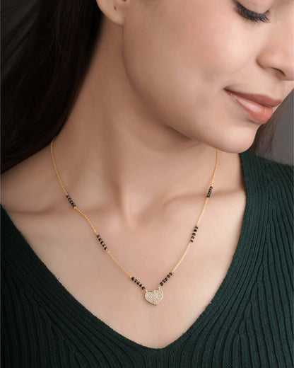 BUY 1 GET 1 FREE - American Diamond Gold Plated Delicate Heart Shape Fancy Mangalsutra - Mangalsutra - Belleza Jewels