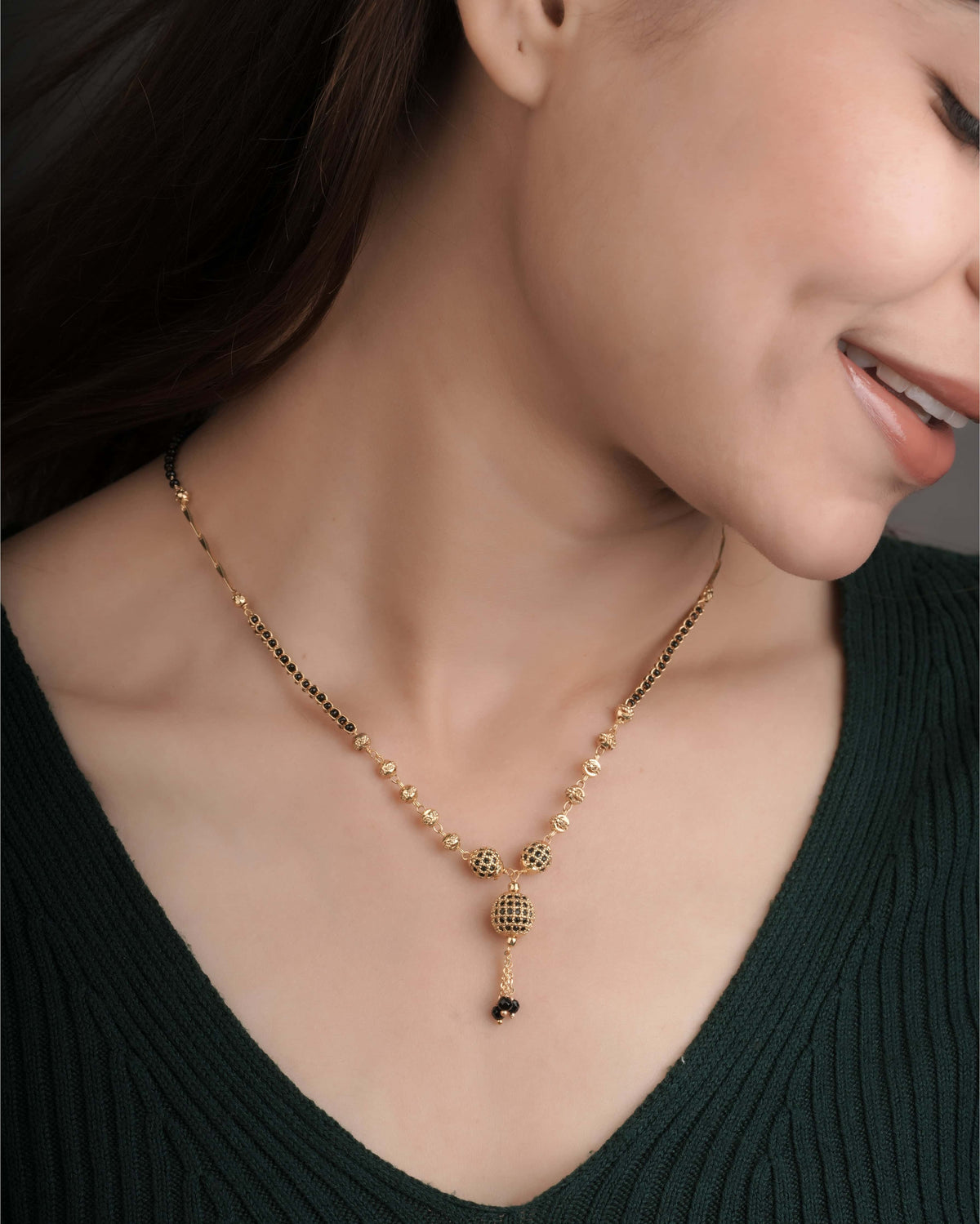 BUY 1 GET 1 FREE - Fancy Black Diamond High Gold Hanging Delicate Mangalsutra - Mangalsutra - Belleza Jewels