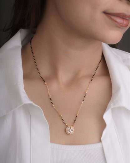 BUY 1 GET 1 FREE - American Diamond Gold Plated Round Shape Delicate Mangalsutra - Mangalsutra - Belleza Jewels