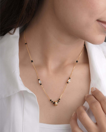 BUY 1 GET 1 FREE - American Diamond Gold Plated Delicate Fancy Chain Mangalsutra - Mangalsutra - Belleza Jewels