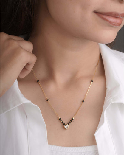 BUY 1 GET 1 FREE - American Diamond Heart Shape Gold Plated Delicate Chain Mangalsutra - Mangalsutra - Belleza Jewels
