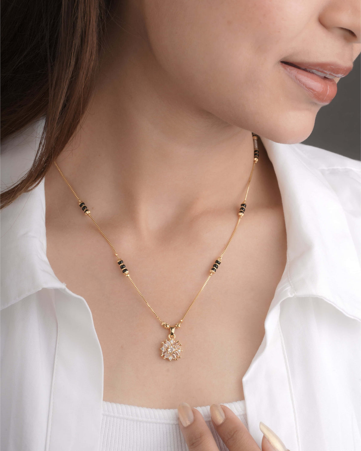BUY 1 GET 1 FREE - American Diamond Gold Plated Delicate Fancy Mangalsutra - Mangalsutra - Belleza Jewels