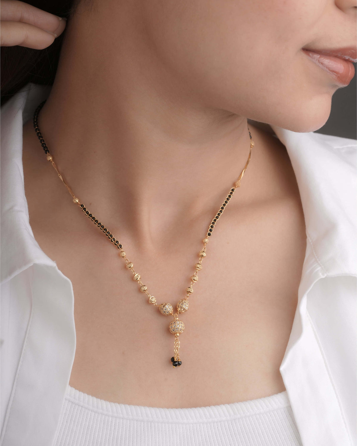 BUY 1 GET 1 FREE - American Diamond Fancy Balls High Gold Hanging Fancy Mangalsutra - Mangalsutra - Belleza Jewels