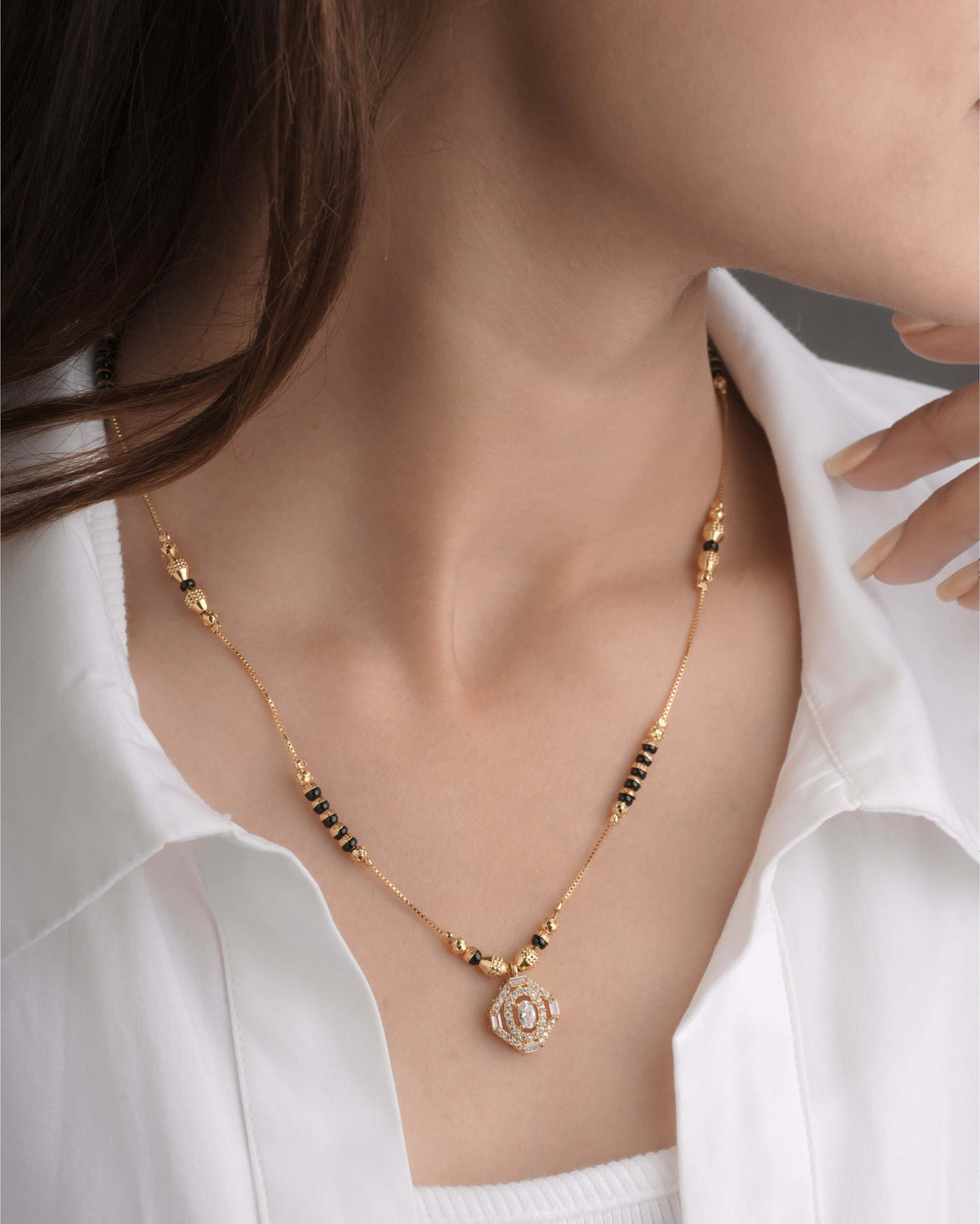BUY 1 GET 1 FREE - American Diamond High Gold Plated Delicate Mangalsutra - Mangalsutra - Belleza Jewels