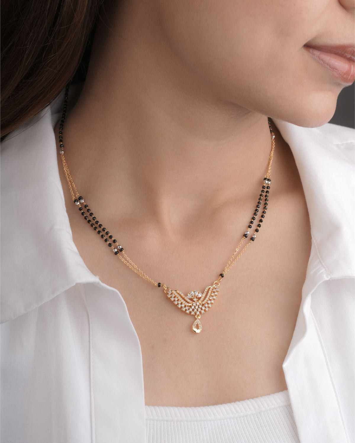 BUY 1 GET 1 FREE - Fancy High Gold American Diamond Royal Delicate Mangalsutra - Mangalsutra - Belleza Jewels