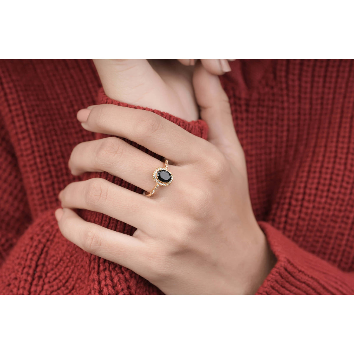 American Diamond high gold oval shape black delicate ring. - finger ring - Belleza Jewels